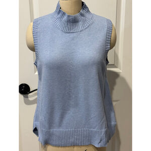 Women's French Connection Blue Sleeveless Mock Neck Sweater L Relaxed Fit